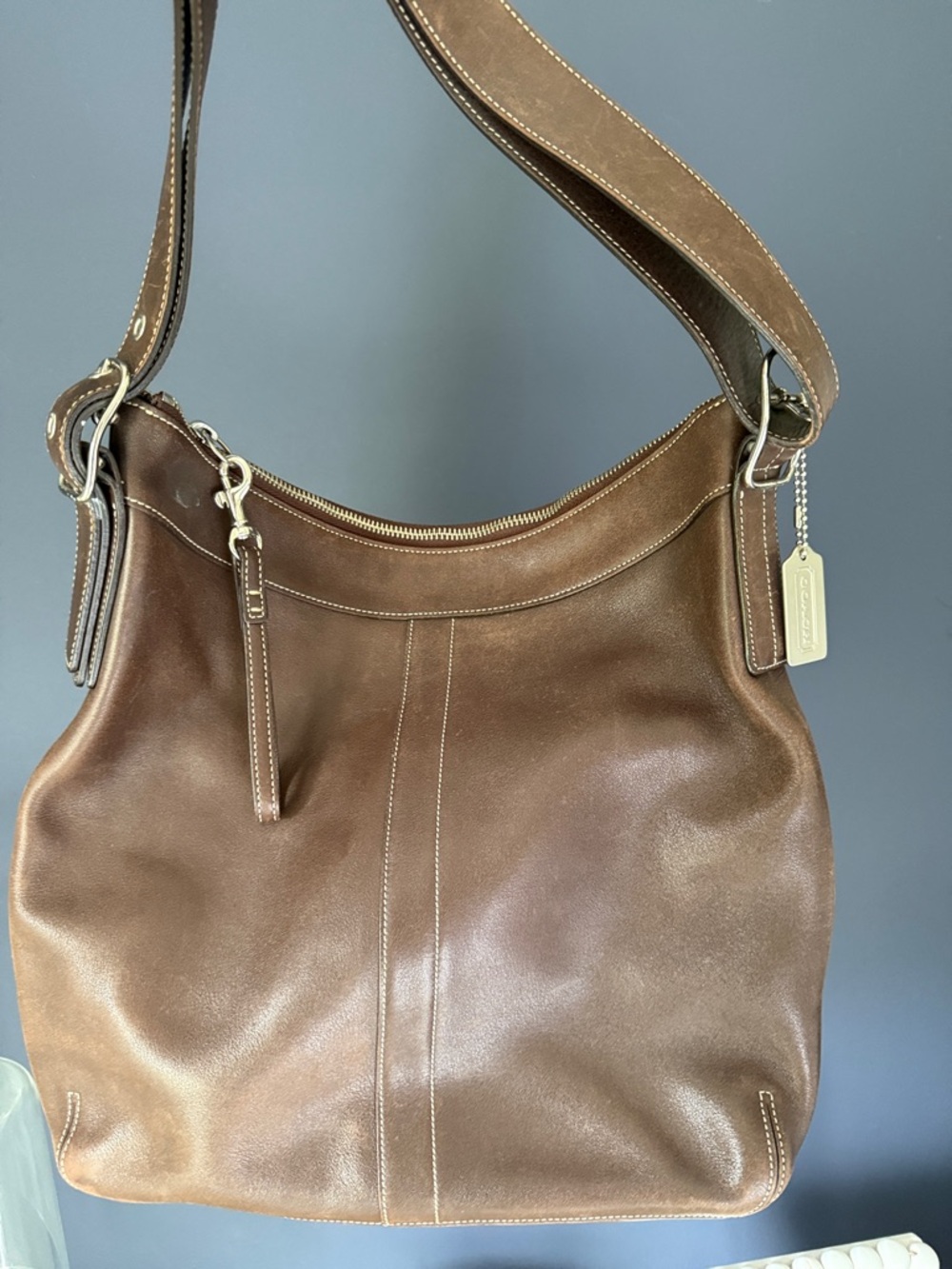 Coach Brown Leather Shoulder Hobo with Gold Tag